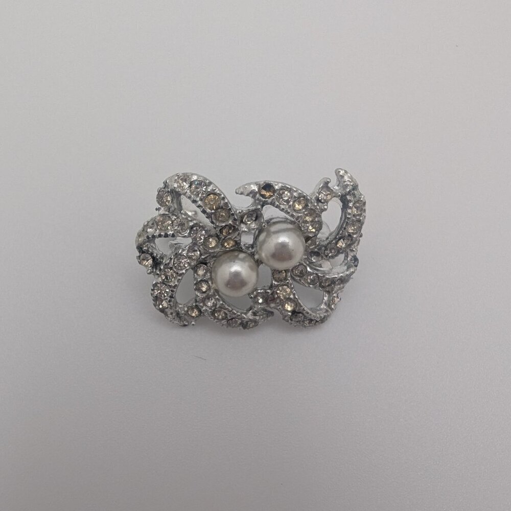 Lot of 5 vintage brooches: Metal - rhinestone - pearl - Picture 2 of 6